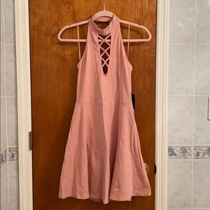Express pink criss cross lace up dress